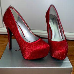 Red studded sparkly heels